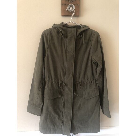 Abercrombie & Fitch Womens XS Green Hooded Jacket Wind Water Resistant - Picture 1 of 7